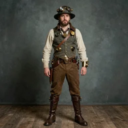 ( ( ( ( ( portrait 1 9 5 0 s retro future hobbit adventurer in steampunk costume full portrait, without shoes muted colors. ) ) ) ) ) by jean - baptiste monge!!!!!!!!!!!!!!!!!!!!!!!!!!!!!!