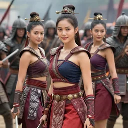 beautiful and handsome pinay stars dress as tai warriors in crowded battlefield.