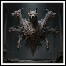 professional concept art of a symmetrical fractal ominous floating doge terrifying giant thing in a dark room by artgerm and greg rutkowski ( thin white border ). an intricate, elegant, highly detailed digital painting, concept art, smooth, sharp focus, illustration, in the style of cam sykes, wayne barlowe, igor kieryluk.