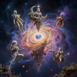 dmt, entities, psychedelic, cosmos, space, magical atmosphere, beautifully detailed, ultra realistic