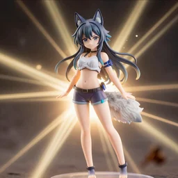 A nendoroid of an anime wolf girl, unreal engine, ray tracing, god rays, DAZ, 4K, UHD, octane render, cinematic, volumetric lightning, game engine, Kyoto Animation, Yen Press