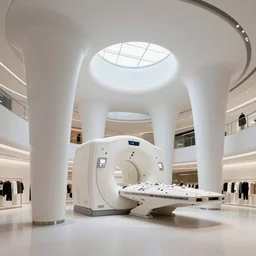 a minimalist modern shopping mall interior, high tech industrial and maschinen krieger, mri machine millennium falcon space-station with massive pillars inspired by a Zaha Hadid, Dubai, London, Foster and Partners, Calatrava, generative design, grasshopper 3d