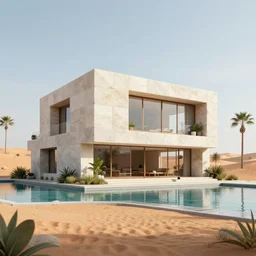 a modern house made of rectangle tetris, in the desert & oasis, glass and plants, octane render, trending on artstation