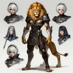 portrait male anthro lion character full body precis no blur, concept art, character sheet, nier automata, gaston bussiere, greg rutkowski, tsutomu nihei, cyberpunk, trending on artstation, featured on pixiv, hyper detail, cinematic composition, 8 k