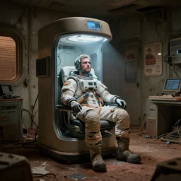 last man on mars inside of a dystopian decrepit room, hooked up to a dream machine