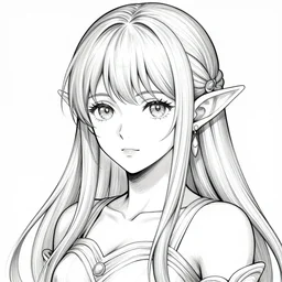 alluring highly detailed manga line art portrait of a (female) Wood Elf
