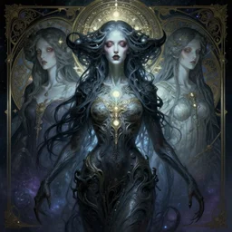 symmetry!! portrait of female, cosmic horror, lovecraftian horror, glowing lights!! intricate, elegant, highly detailed, digital painting, artstation, concept art, smooth, sharp focus, illustration, art by artgerm and greg rutkowski and alphonse mucha and junji ito, 8 k