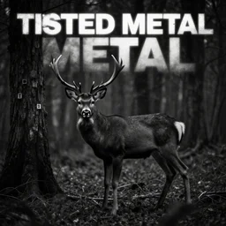 you see a deer in the woods in the style of the cover to twisted metal : black