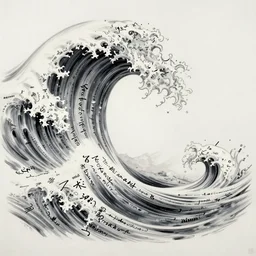 A surreal wave of calligraphy made of the soul of poetry, 8k, painting, ultra realistic