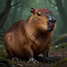 evil capybara, campy horror illustration, highly detailed and disturbing