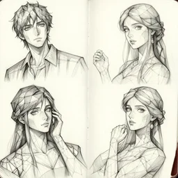 sketchbook pages polygonal characters, magnificent, close up, details, sharp focus, elegant, highly detailed, illustration, by jordan grimmer and greg rutkowski, intricate, beautiful, trending artstation, pixiv, digital art