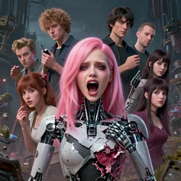 broken heart, altered carbon, highly detailed surreal vfx portrait of a robot android, young ana de armas, madison beer, christina hendricks, pink hair, scream, stephen bliss, unreal engine, greg rutkowski, loish, rhads, beeple, makoto shinkai and lois van baarle, ilya kuvshinov, rossdraws, tom bagshaw, global illumination, detailed and intricate environment