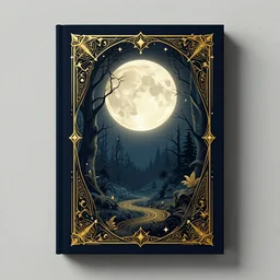 fantasy book cover, full moon, fantasy forest landscape, golden vector elements, fantasy magic, dark light night, intricate, elegant, sharp focus, illustration, highly detailed, digital painting, concept art, matte, art by greg rutkowski and Artgerm and Albert Bierstadt, masterpiece