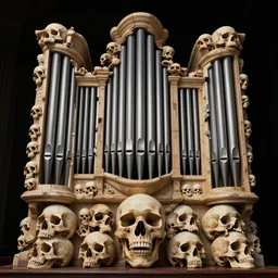 a pipe organ made out of skulls, digital art, highly detailed, high quality, high resolution