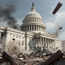 capitol destroyed by a tornado, debris flying around, hyperdetailed, artstation, cgsociety, 8 k