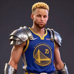 steve curry of ethnicity with a beautiful and detailed with blond and black hair with armor, rendered as an unreal engine 5 video game, cinema 4 d, octane render, detailed, brawl stars, cinematographic, artstation greg rutkowski, full colors hd