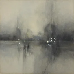 a mixed media art, beautiful abstract scene. oil and charcoal on canvas, soft and muted colors, serenity, well balanced composition, bioluminescence, delicate and precise brushwork. art by simon stalenhag and philippe druillet