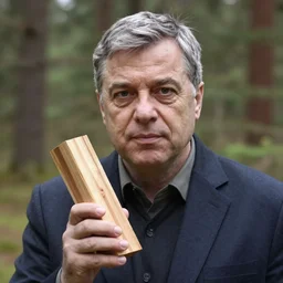 viktor orban in a forest, holding a wood piece, highly detailed face, by edward hopper