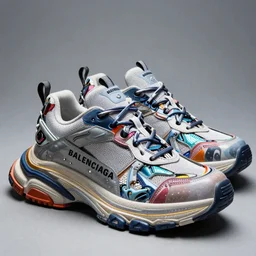 balenciaga sneakers, biomorphic, robot, colorful, highly detailed, hyper realistic,