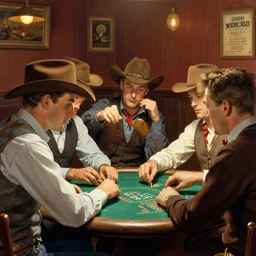 cowboys playing poker in a saloon, artstation, Norman Rockwell  and Richard Schmid