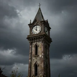 An abandoned wacky clock tower based in the victorian period, the clouds are darky with gloomy lighting in unreal engine