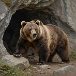 picture of a violent grizzly bear near a cave, art by ismail inceoglu and filip hodas. matte painting.