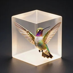 symmetry!! hummingbird goddess, solid cube of light, hard edges, product render beautiful hummingbird, intricate, elegant, art by artgerm