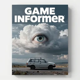 🚓☁😔👁🗨 in the style of a game informer cover