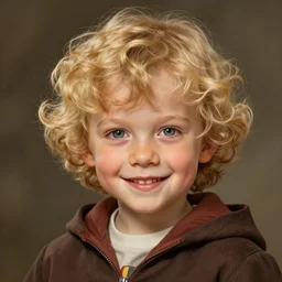 a curly blonde hair hufflepuff!! boy age 1 1 years old with grey eyes, cute, smiling!! fantasy, portrait, highly detailed, digital painting, artstation, concept art, sharp focus, illustration, art by artgerm and greg rutkowski and magali villeneuve