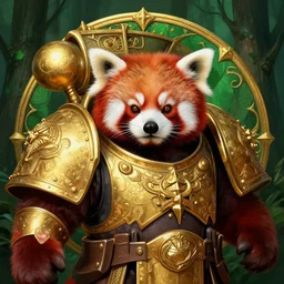 red panda as warhammer 4 0 k emperor, gold, green leaf, trees, portrait, intricate, elegant, highly detailed, digital painting, artstation, concept art, wallpaper, smooth, sharp focus, illustration, art by h. r. giger and artgerm and greg rutkowski and alphonse mucha