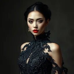 portrait of beautiful female model by irakli nadar wearing intricate detailed avant garde dress design by rocky gathercole, haunting, elite, elegant, ruan jia, dark, hyper detailed, concept art, by gustav klimt,