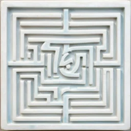 serpentine twisty maze, thin lines, carved soapstone relief paneling white and pale blue