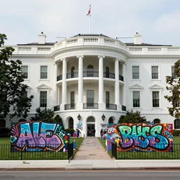 a big mural of alf on the white house in the style of meres one graffiti