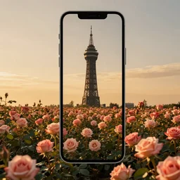 photo of a dark tower in the center of a field of roses. golden hour. photorealism. 4 k trends on artstation. national geographic. photography on iphone