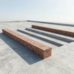 parkour park concrete and brick high rails, photo, 4 k, render, open space