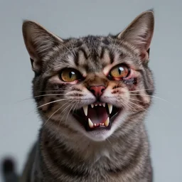 zombie cat with sharp teeth, bloody eyes and nostrils, hyperdetailed, artstation, cgsociety, 8 k