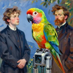 parrot parrot robot, ilya kuvshinov, john singer sargent, digital art illustration, impressionist oil painting, trending on artstation, intricate