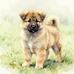 a keeshond puppy watercolor painting by jean - baptiste monge, muted colors