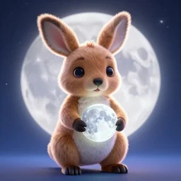 a very cute furry stuffed animal cangaroo holding the moon in it's hands, backlight, 3 d render, octane render, magical lighting, digital art, highly detailed still from moon holder by pixar and dreamworks