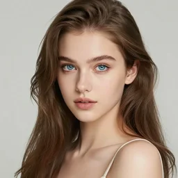 girlfriend beautiful gorgeous face, dazzling cute eyes, European, light blue eyes, wearing camisole