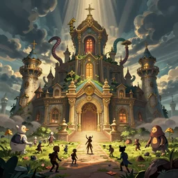 post - apocalyptic magic kingdom, rubberhose style, cartoon