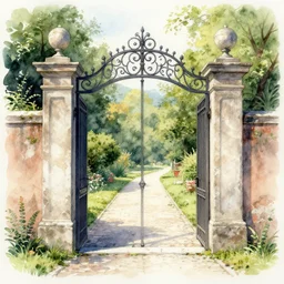 portal to a valley, paved, botanic watercolors, iridescent, 8 k, realistic shaded, fine details, artstation, italian, iron gate