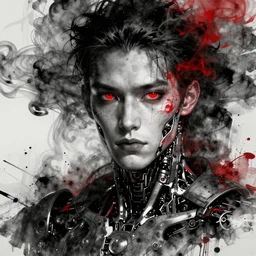 black red ink smoke portrait cyborg male, futuristic grunge art by WLOP and Tony sart, artstation