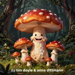 a happy mushroom family by tim doyle and anna dittmann, macabre | creepy