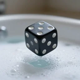award wining photograph of a dice floating in a bath there is foam