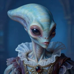 hyperrealistic close-up pastel rococo alien! highly detailed concept art eric zener elson peter cinematic hard blue lighting high angle hd 8k sharp shallow depth of field, inspired by Zdzisław Beksiński
