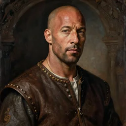 Medieval painting of Vin Diesel. Dramatic. High resolution. Highly detailed. Art station. 8k