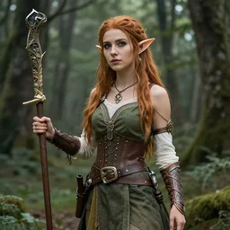 female forest elf, mucha style,