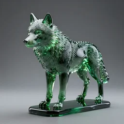 transparent dark green glass sculpture of a wolf. intricate. extremely detailed. 4 k. volumetric lighting. cycles render. ray tracing.
