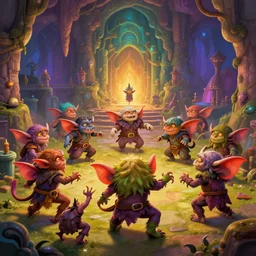 goblins dancing in a colorful dungeon, high detail, cover art, epic composition, no text, 4K Ultra HD